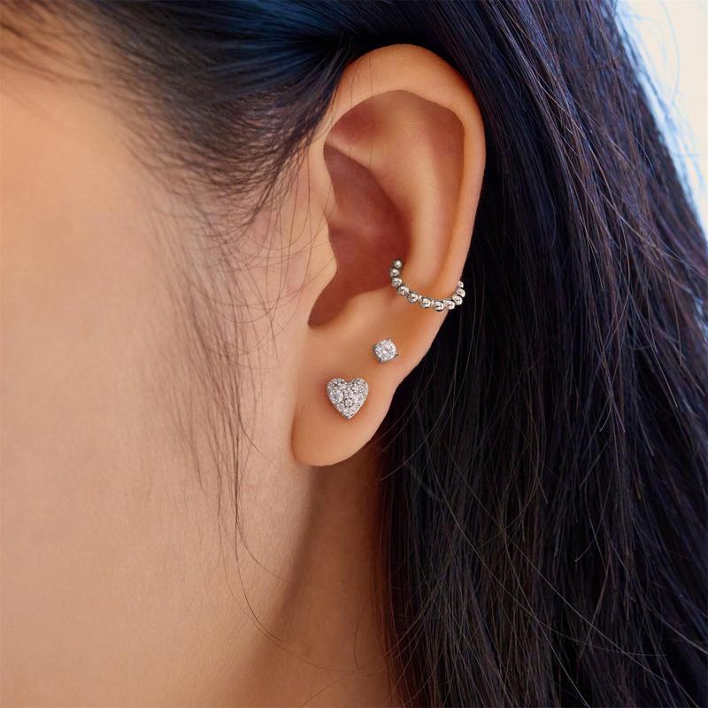Ania Haie Silver Pave Heart Stud Earrings