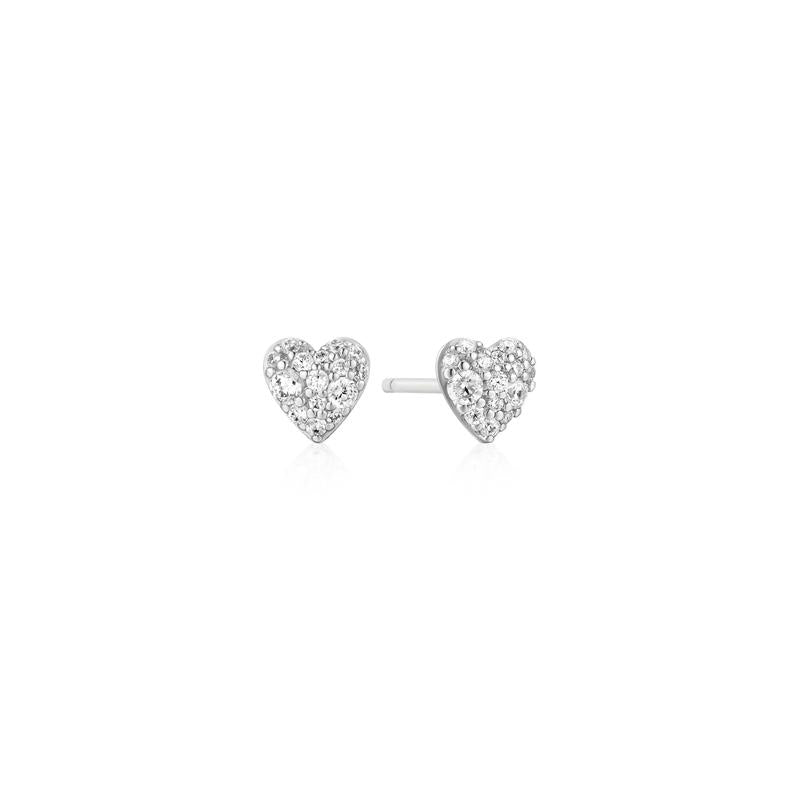 Ania Haie Silver Pave Heart Stud Earrings