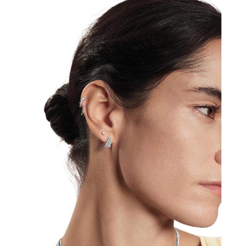 Ania Haie Silver Pave Openwork Curved Stud Hoop Earrings