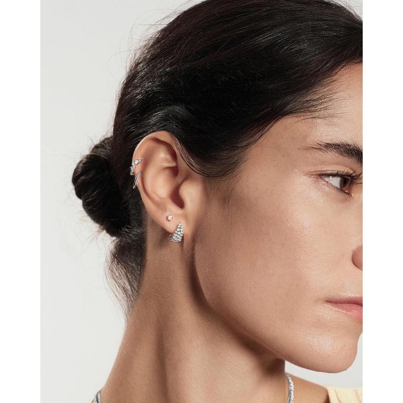 Ania Haie Silver Pave Openwork Curved Stud Hoop Earrings
