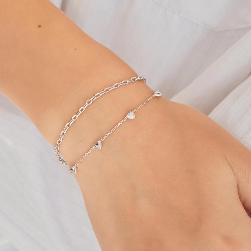 Ania Haie Silver Pave Puffed Heart Station Bracelet