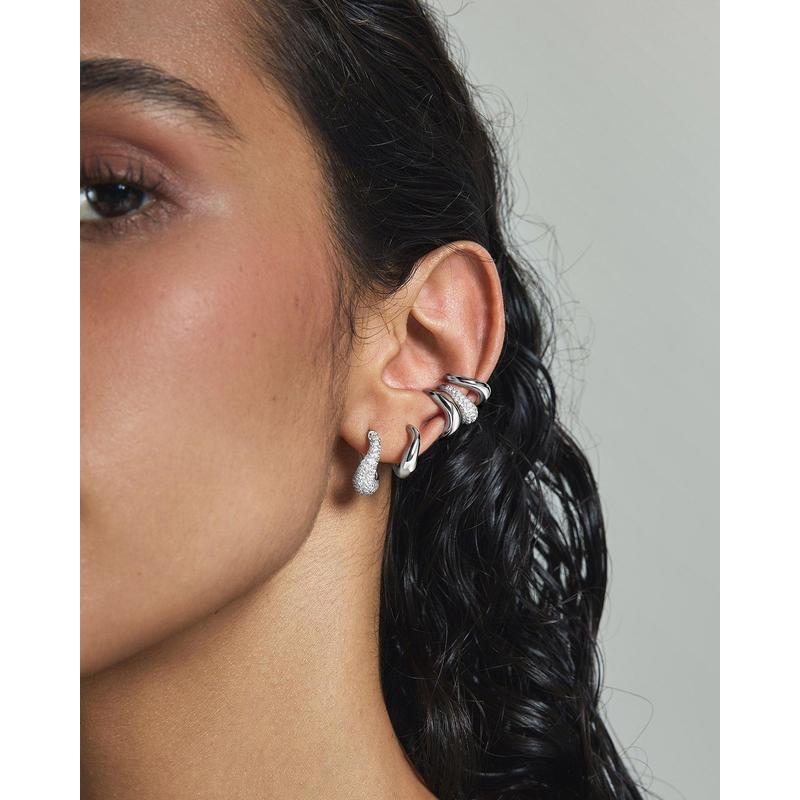 Ania Haie Silver Pave Wave Huggie Hoop Earrings