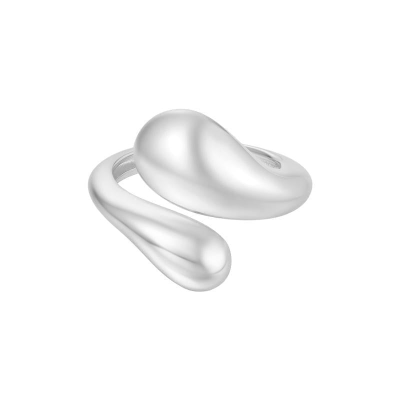Ania Haie adjustable crossover ring in polished 925 sterling silver with a bold, sculptural liquid metal design.