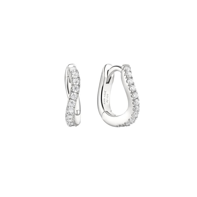 Ania Haie Silver Slim Pave Wave Huggie Hoop Earrings