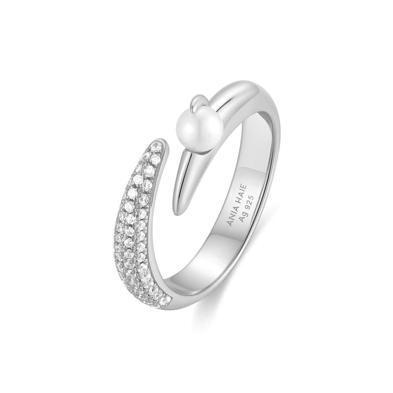 Ania Haie Silver Sparkle Pearl Crossover Adjustable Ring