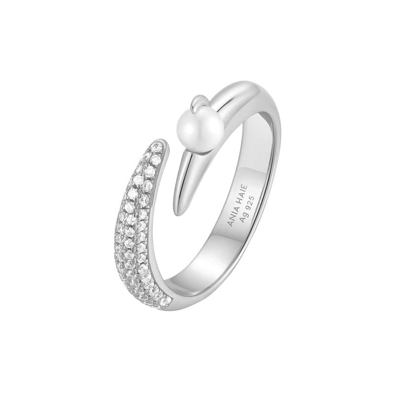 Ania Haie Silver Sparkle Pearl Crossover Adjustable Ring