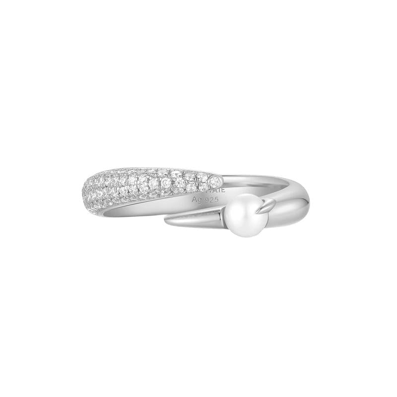 Ania Haie Silver Sparkle Pearl Crossover Adjustable Ring