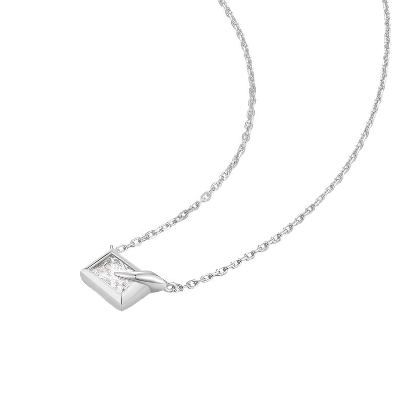 Ania Haie Silver Sparkling Bezel-Set Cube Necklace
