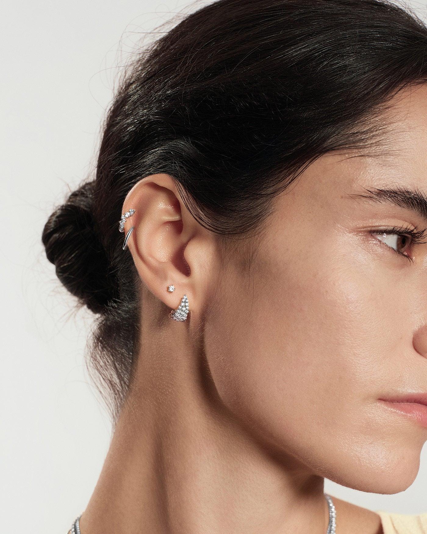 Ania Haie Silver Zig-Zag Pave Huggie Hoop Earrings