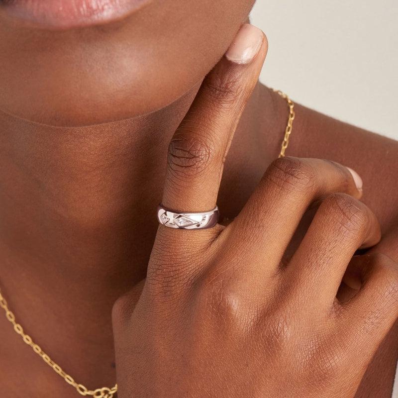 Ania Haie Sparkle Emblem Thick Band Ring