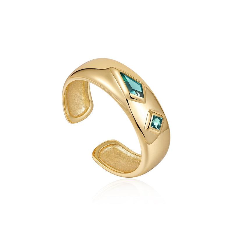 Ania Haie Teal Sparkle Emblem Thick Band Ring