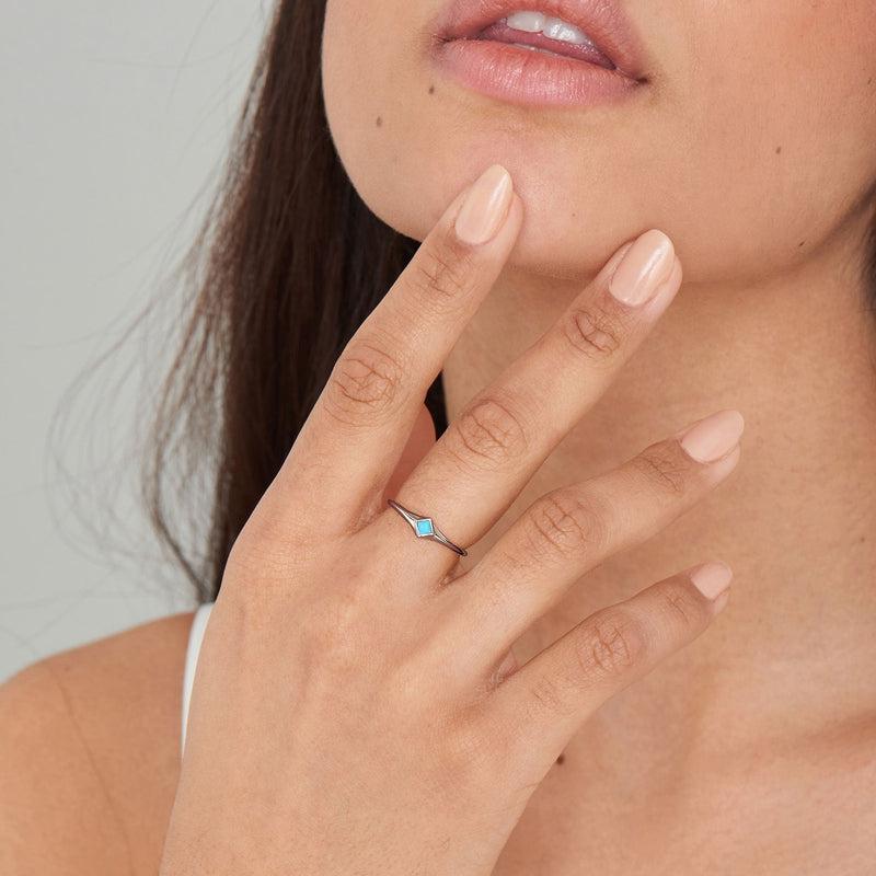 Ania Haie Turquoise Mini Signet Silver Adjustable Ring