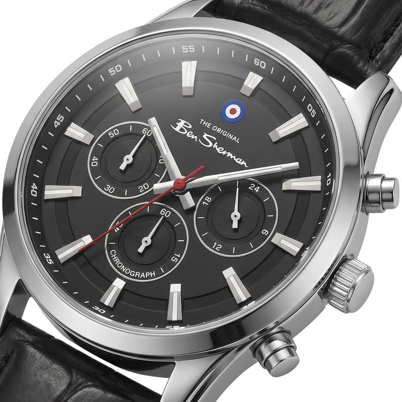 Ben Sherman Men's Black Chronograph Watch with Black Leather Strap