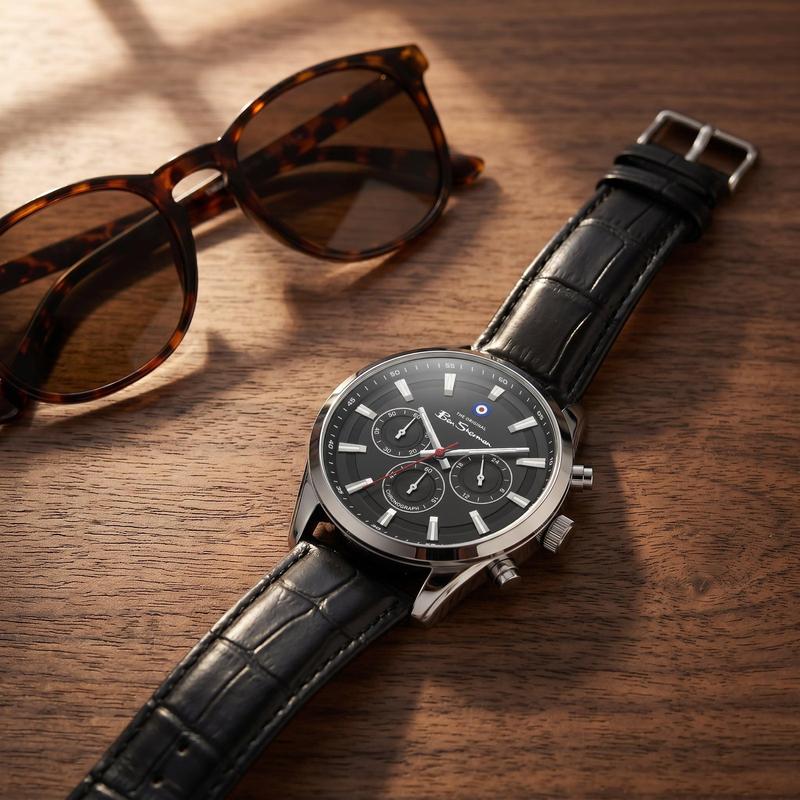 Ben Sherman Men's Black Chronograph Watch with Black Leather Strap