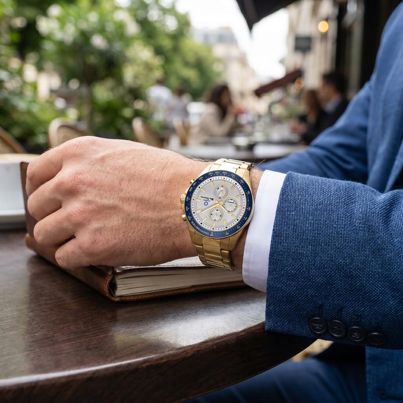 Ben Sherman Men’s Gold-Tone Chronograph Watch with Silver Dial