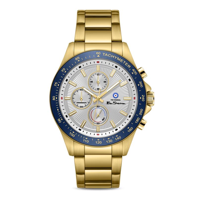Ben Sherman Men’s Gold-Tone Chronograph Watch with Silver Dial