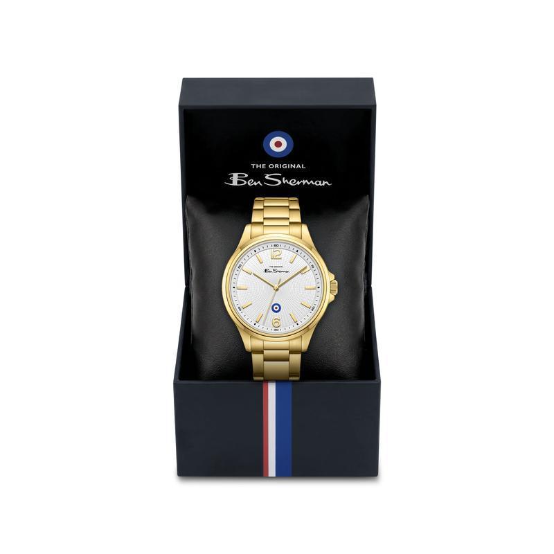 Ben Sherman Men’s Gold-Tone Watch with Textured White Dial