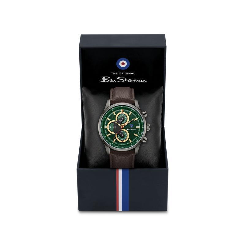 Ben Sherman Men's Green Chronograph Watch with Brown Leather Strap