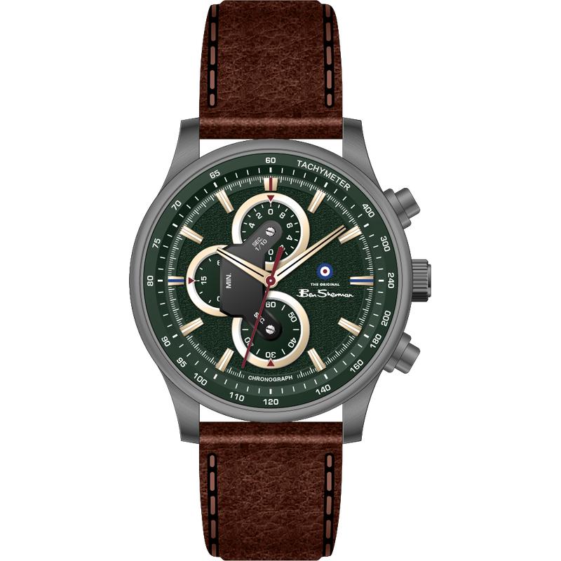 Ben Sherman Men's Green Chronograph Watch with Brown Leather Strap