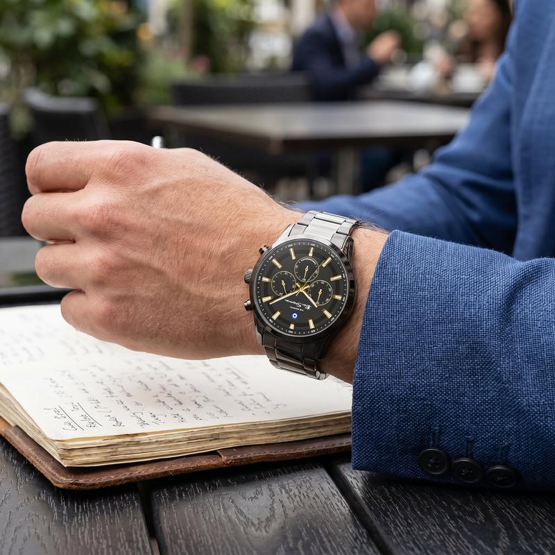 Ben Sherman Men's Gunmetal Chronograph Watch with Grey Dial & Black Stainless-Steel Bracelet