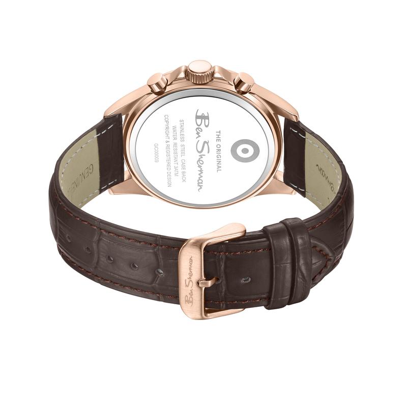 Ben Sherman Men's Rose Gold Chronograph Watch with Brown Leather Strap