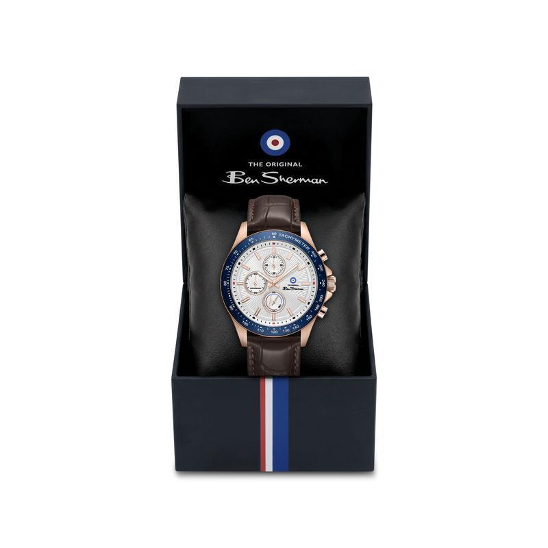 Ben Sherman Men's Rose Gold Chronograph Watch with Brown Leather Strap