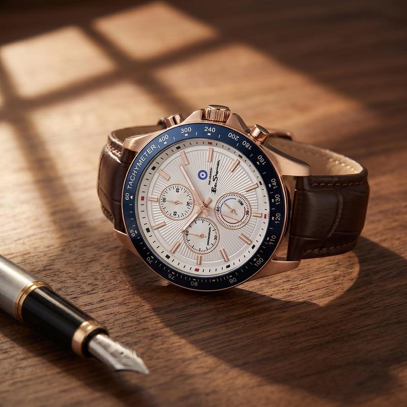 Ben Sherman Men's Rose Gold Chronograph Watch with Brown Leather Strap