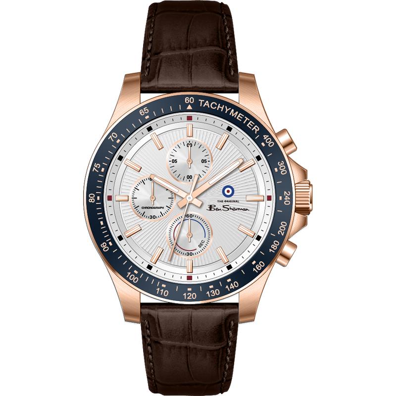Ben Sherman Men's Rose Gold Chronograph Watch with Brown Leather Strap