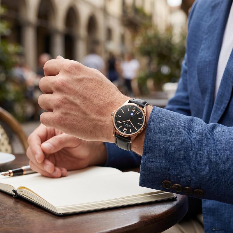 Ben Sherman Men’s Rose Gold-Tone Watch with Black Dial and Leather Strap