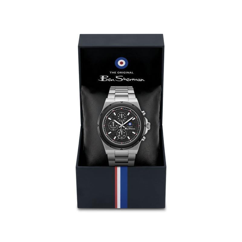 Ben Sherman Men's Silver & Black Chronograph Watch with Stainless Steel Bracelet