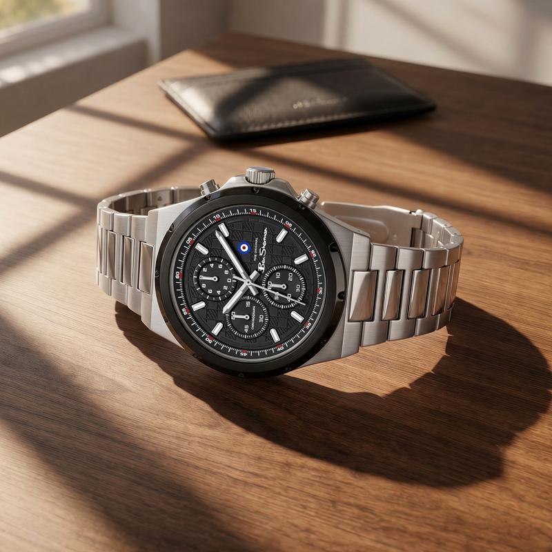 Ben Sherman Men's Silver & Black Chronograph Watch with Stainless Steel Bracelet