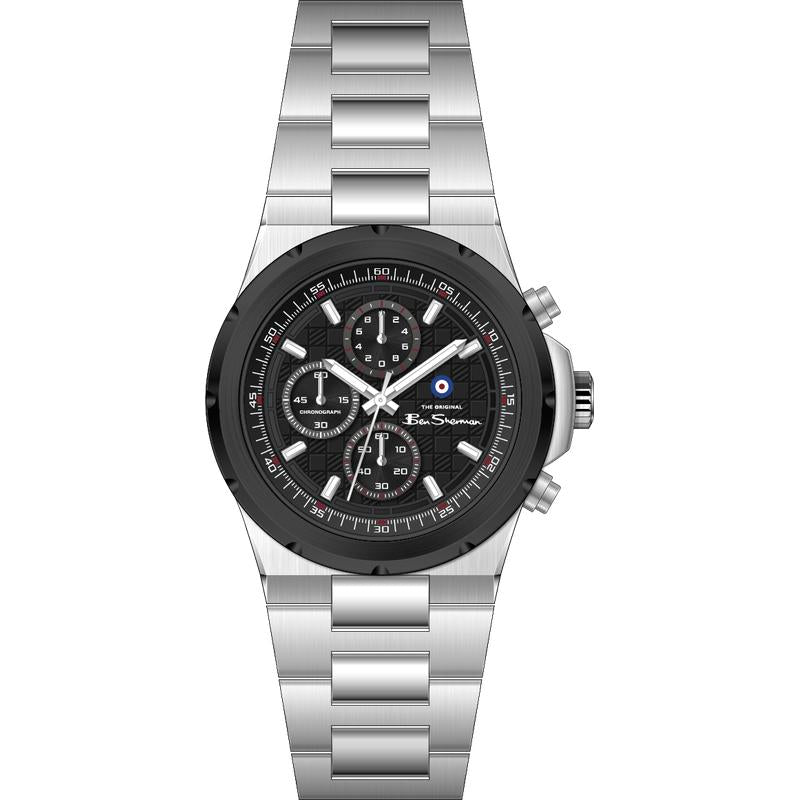 Ben Sherman Men's Silver & Black Chronograph Watch with Stainless Steel Bracelet