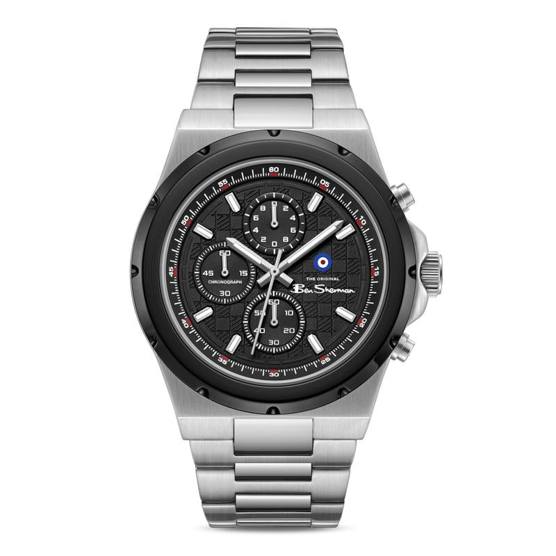 Ben Sherman Men's Silver & Black Chronograph Watch with Stainless Steel Bracelet
