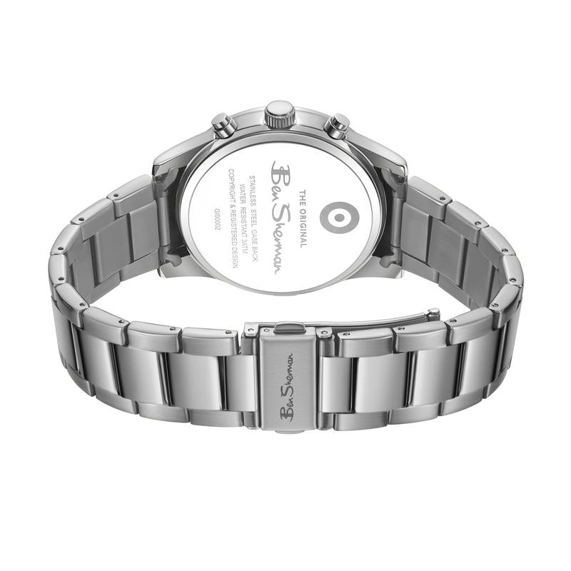 Ben Sherman Men's Silver Chronograph Watch with Blue Dial & Stainless Steel Bracelet