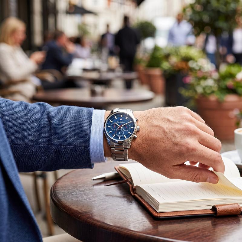 Ben Sherman Men's Silver Chronograph Watch with Blue Dial & Stainless Steel Bracelet