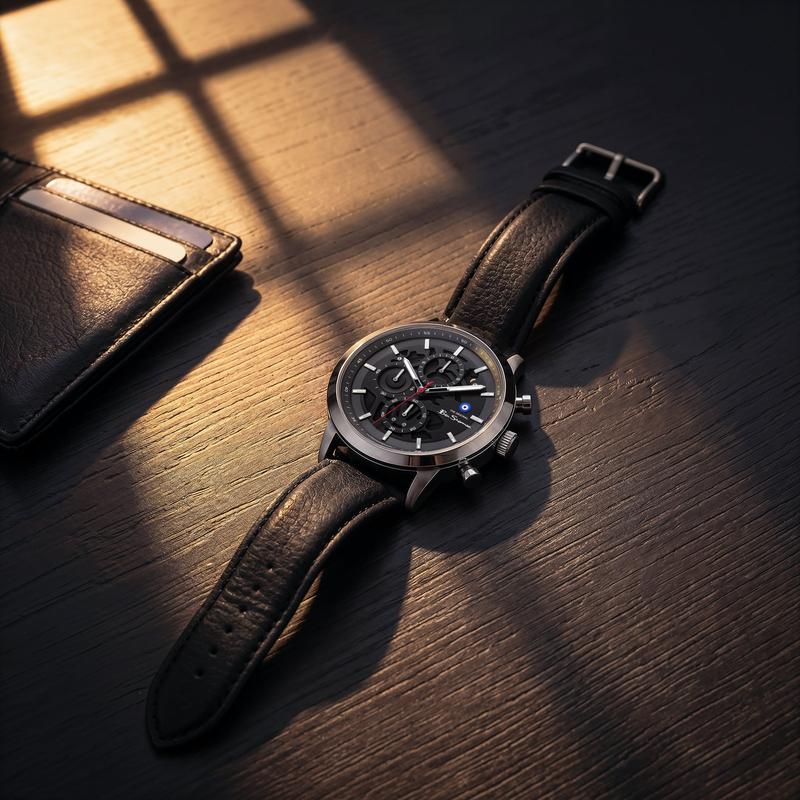Ben Sherman Men's Silver Skeleton Chronograph Watch with Black Leather Strap