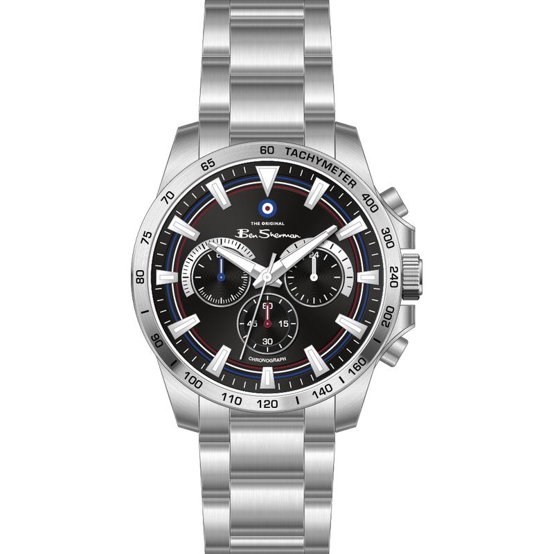 Ben Sherman Men’s Silver-Tone Chronograph Watch with Black Dial