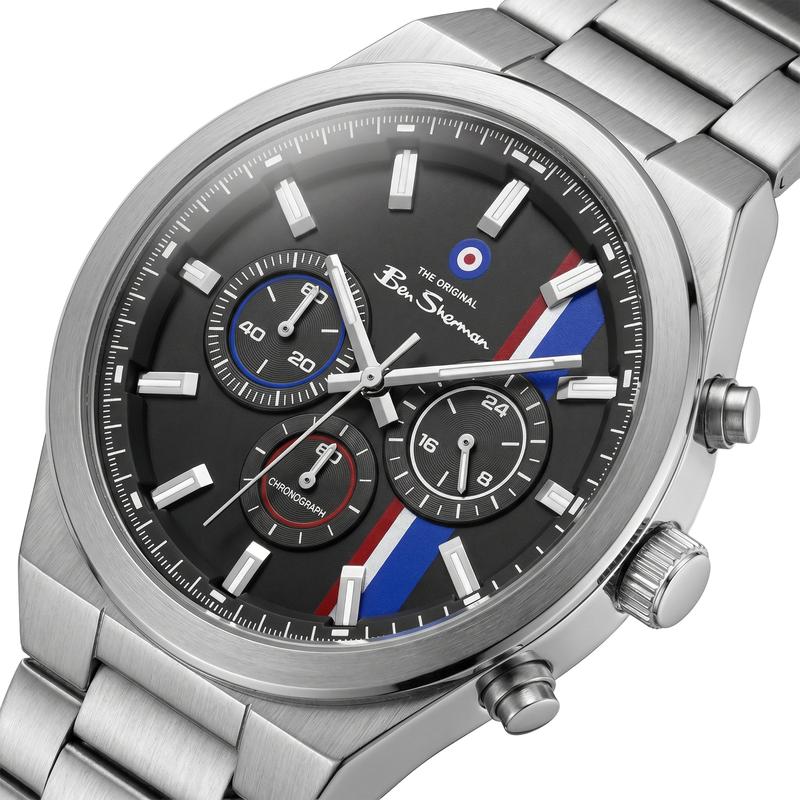 Ben Sherman Men's Stainless Steel Chronograph Watch with Black Dial & Silver Bracelet