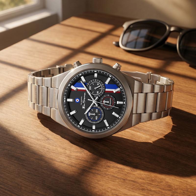 Ben Sherman Men's Stainless Steel Chronograph Watch with Black Dial & Silver Bracelet