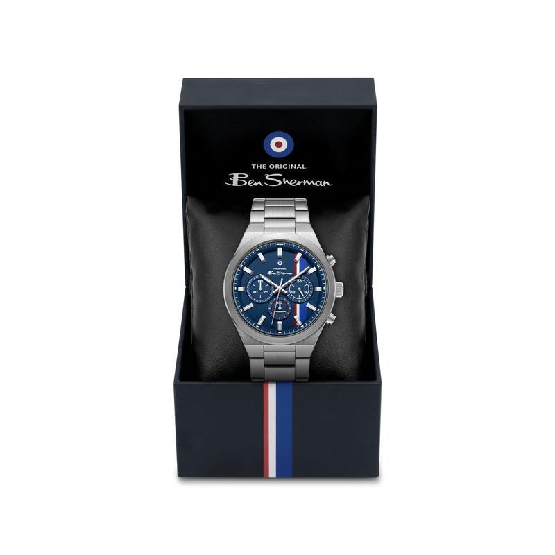Ben Sherman Men's Stainless Steel Chronograph Watch with Blue Dial & Silver Bracelet