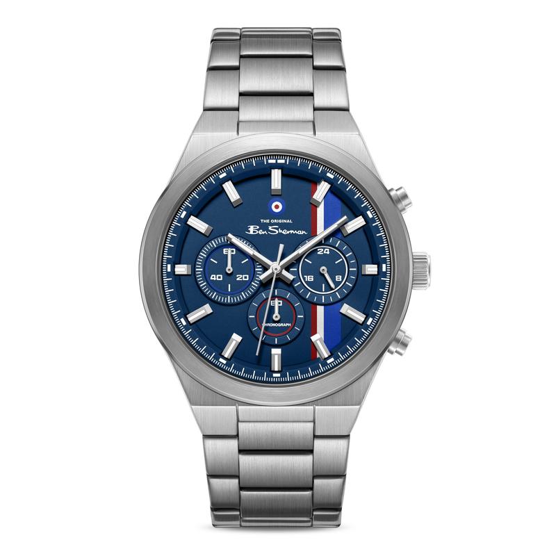 Ben Sherman Men's Stainless Steel Chronograph Watch with Blue Dial & Silver Bracelet