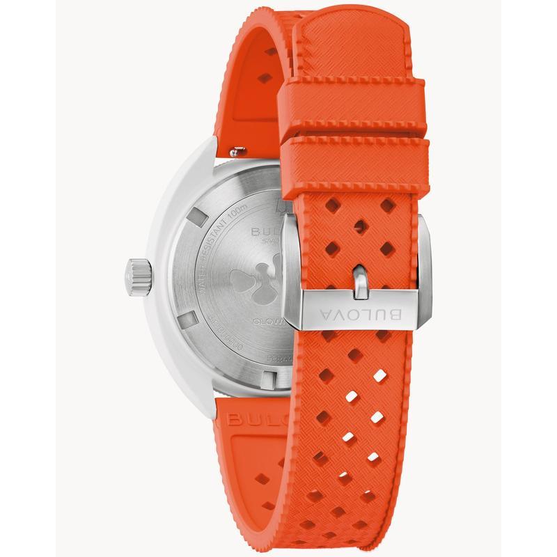 Bulova Snorkel White Dial Orange HNBR Rubber Dive Watch 98B448 for Men