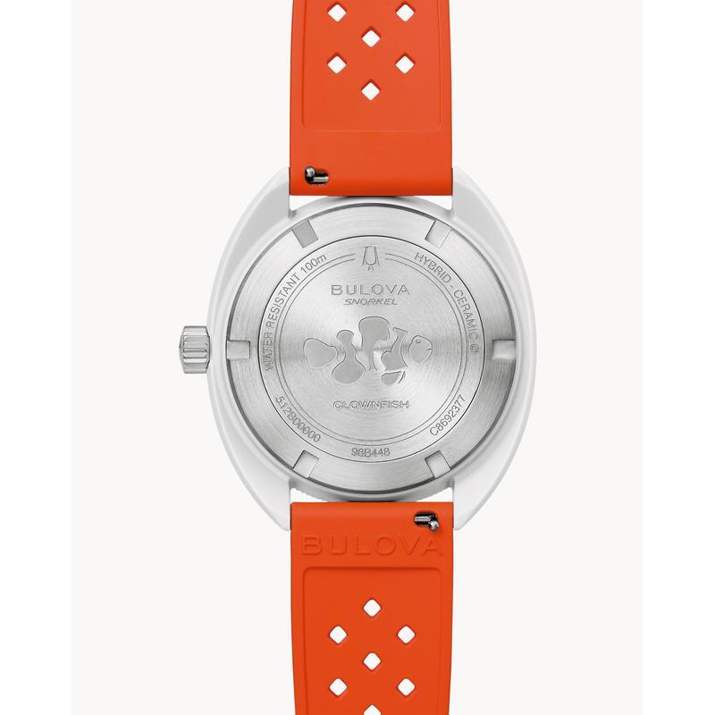 Bulova Snorkel White Dial Orange HNBR Rubber Dive Watch 98B448 for Men