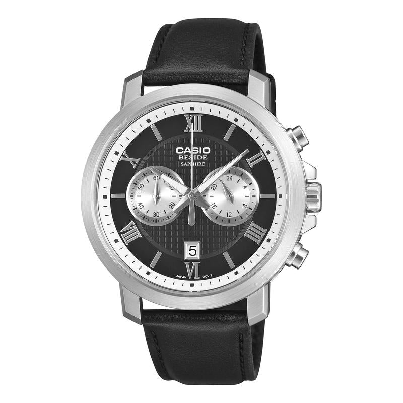 Casio Beside BMS-500L-1A Chronograph Watch Leather Band Black