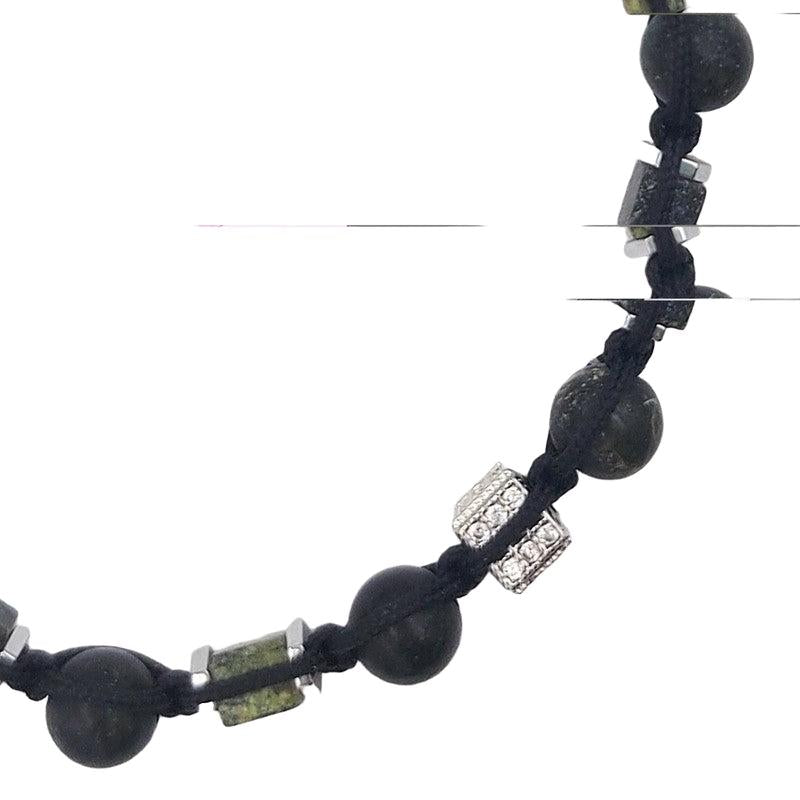 Chrysostomos Handmade Bracelet with Black Cord & Natural Mineral Stones Made of Green Agate