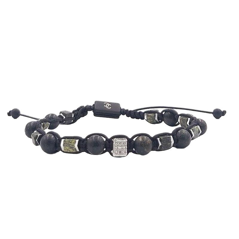 Chrysostomos Handmade Bracelet with Black Cord & Natural Mineral Stones Made of Green Agate