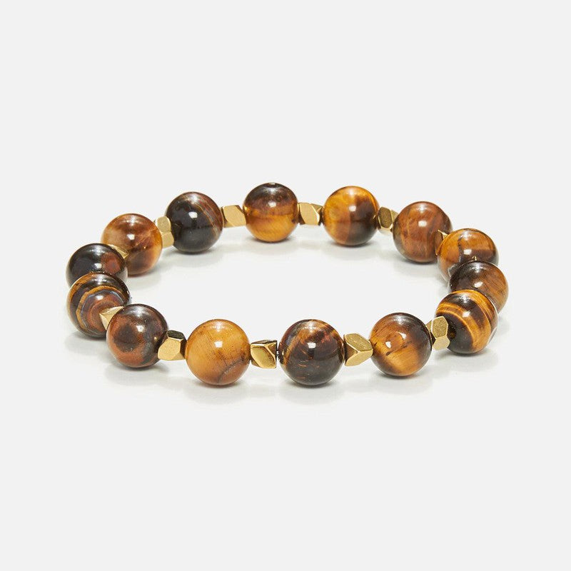 Chrysostomos Handmade Bracelet with Natural Mineral Stones of Brown Polished Tiger Eye