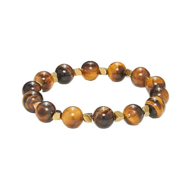 Chrysostomos Handmade Bracelet with Natural Mineral Stones of Brown Polished Tiger Eye