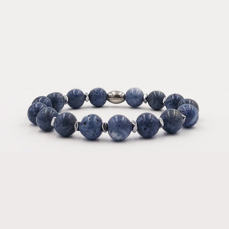 Chrysostomos Handmade Bracelet with Natural Mineral Stones of Light Blue Agate