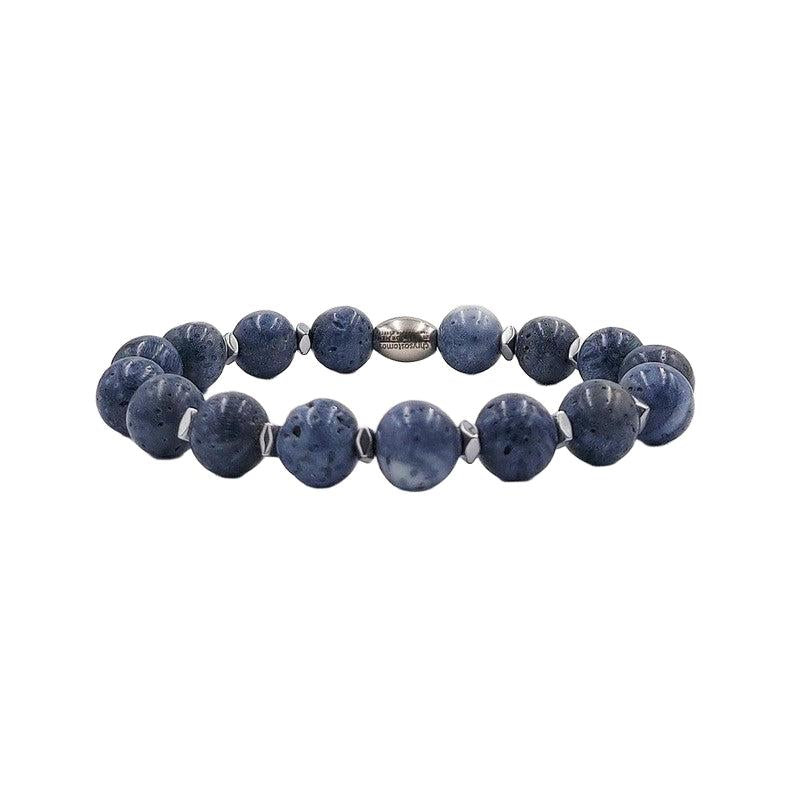 Chrysostomos Handmade Bracelet with Natural Mineral Stones of Light Blue Agate